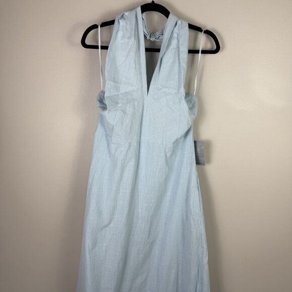 Petal & Pup Betsy Halter Neck Maxi Dress Pale Blue Cotton L Wedding Summer - Picture 4 of 10